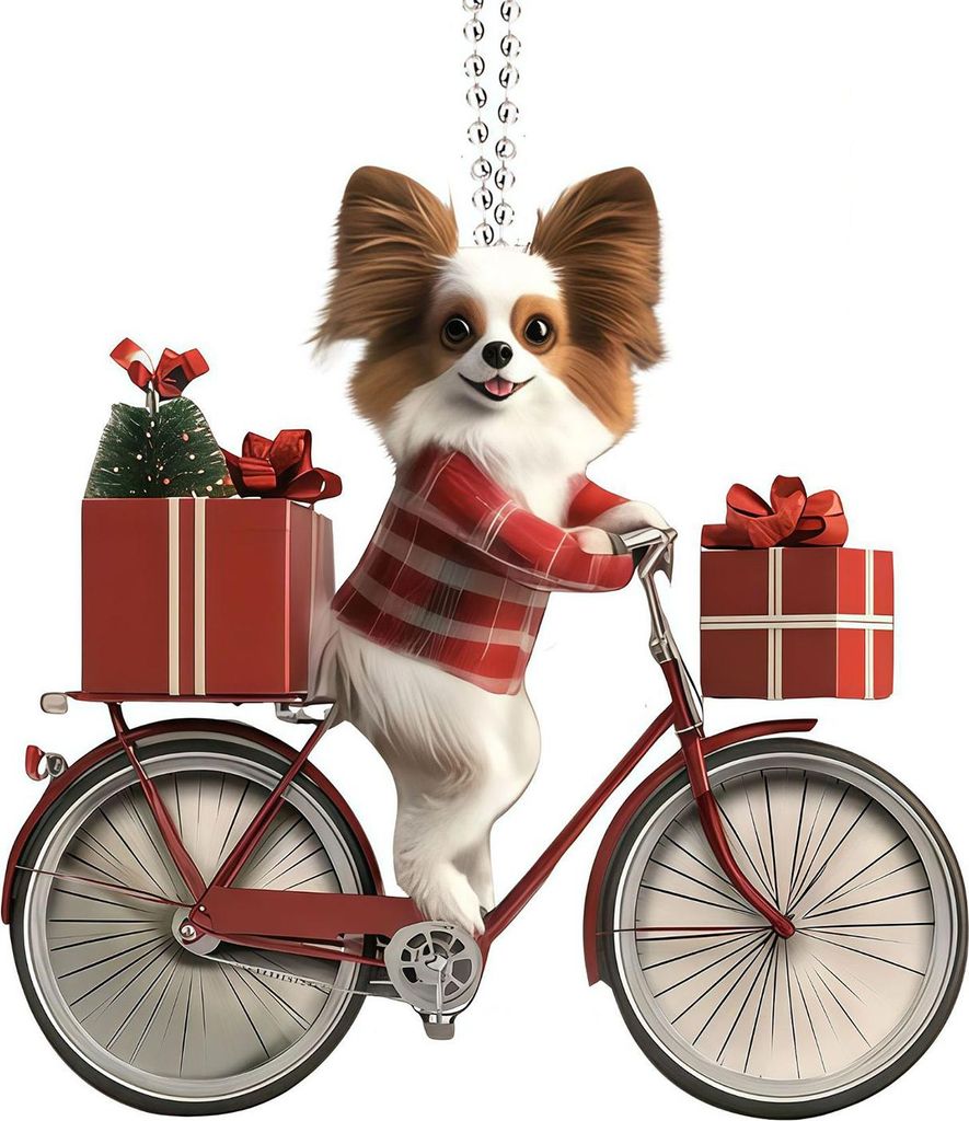 Weihnachtsanhänger in leuchtenden Farben, weihnachtliches Design, Fahrrad- und Hundeform, 2D-Acryl, Weihnachtsschmuck für Zuhause und Partys