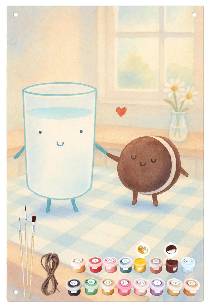 Mr. & Mrs. Panda Malen nach Zahlen Metallschild Milch Keks Design - Weiß - Geschenk, Milk, Blechtafel, Kaffee, Cookie, zahlenmalerei, Romantisch, ...