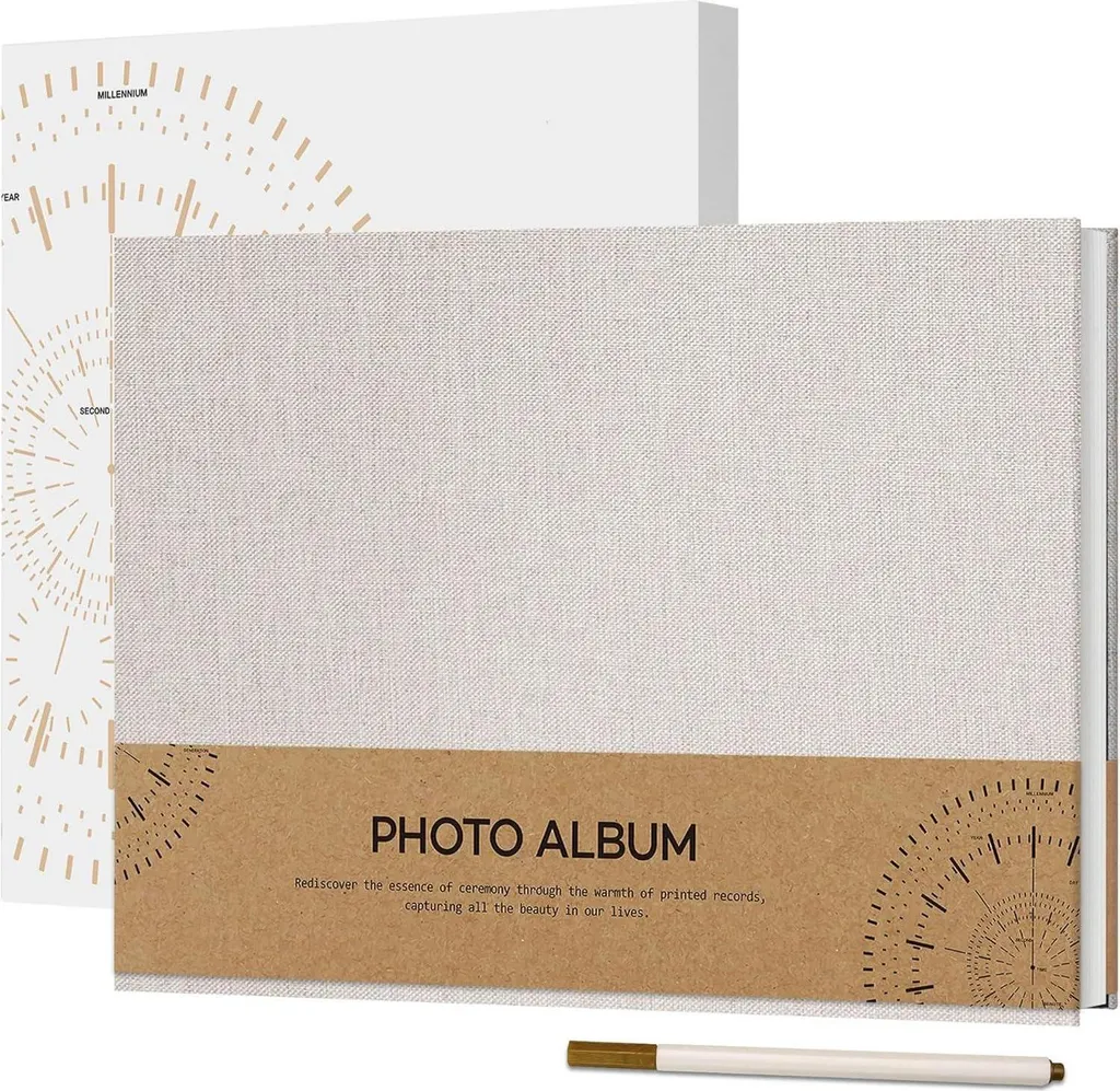 Album Foto 10x15 Autoadesivo Lino | Scrapbook DIY 40 Pagine Bianco
