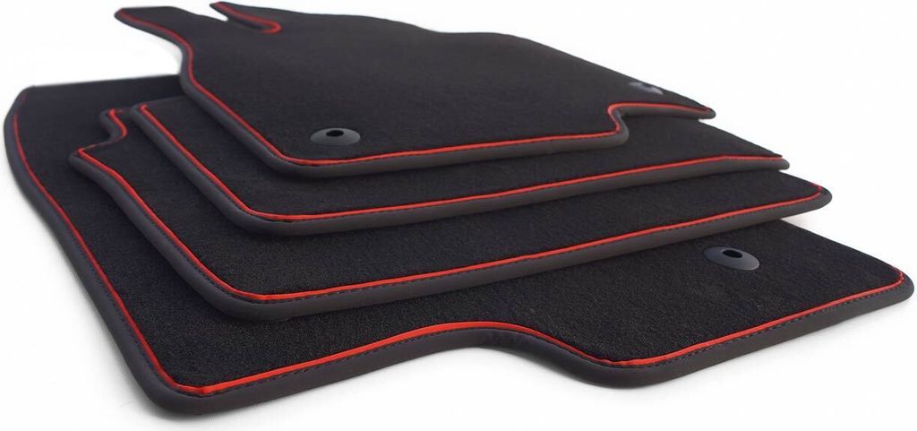 Fußmatten Mazda III 3 BM ab 2013 Original Velours Autoteppich 4-teilig, Zierband Rot