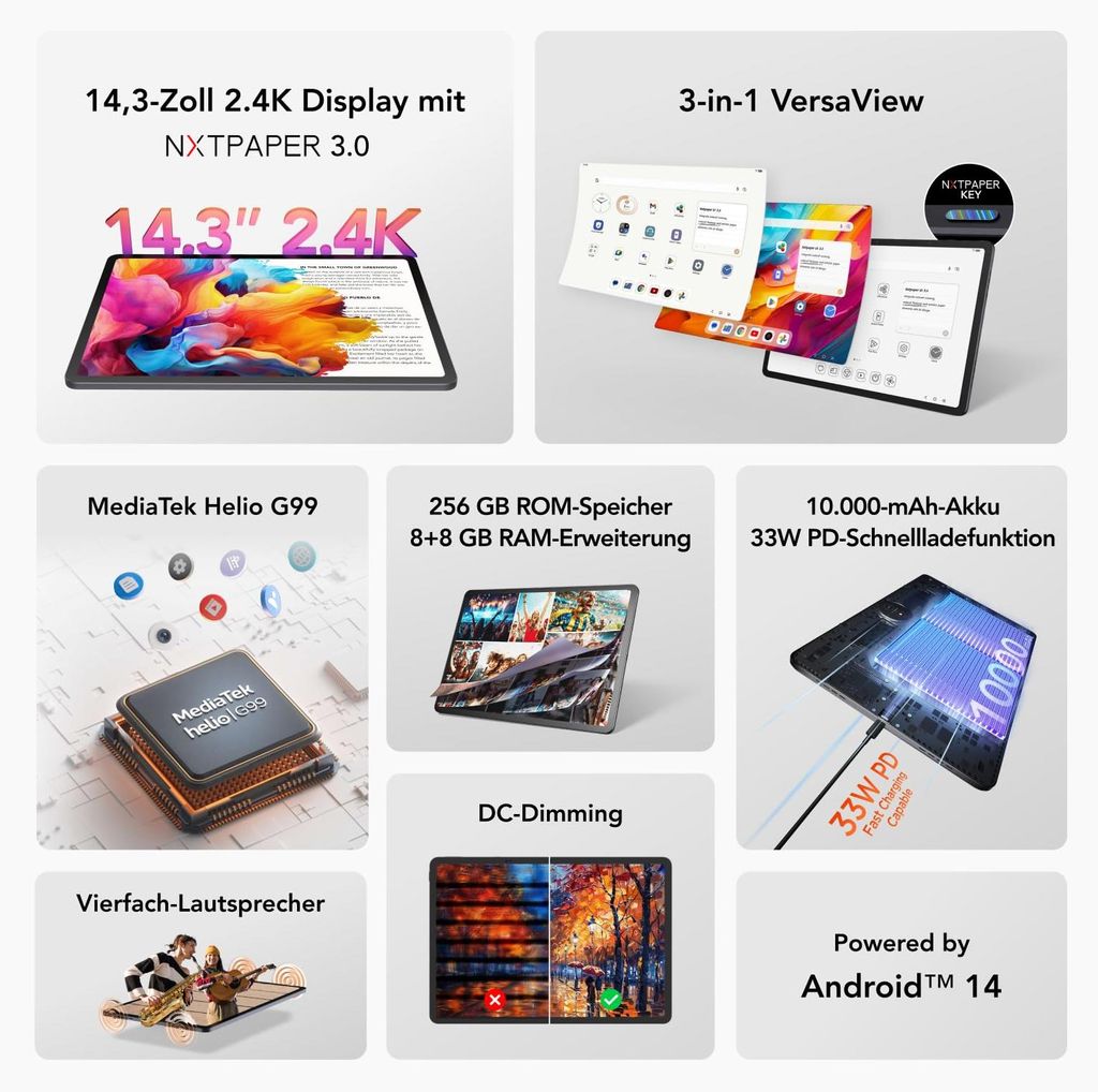 Tablet TCL NXTPAPER 14 WIFI szary + Etui z rysikiem Zdjęcie produktu 