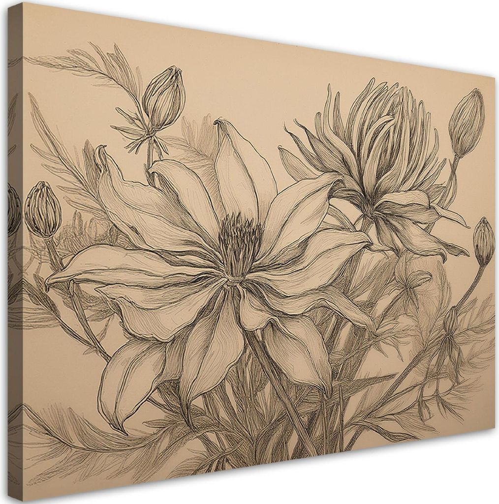 Leinwandbild Vintage Pflanzen Beige 60x40 Feeby Beige bild für die wand bereit zum aufhängen