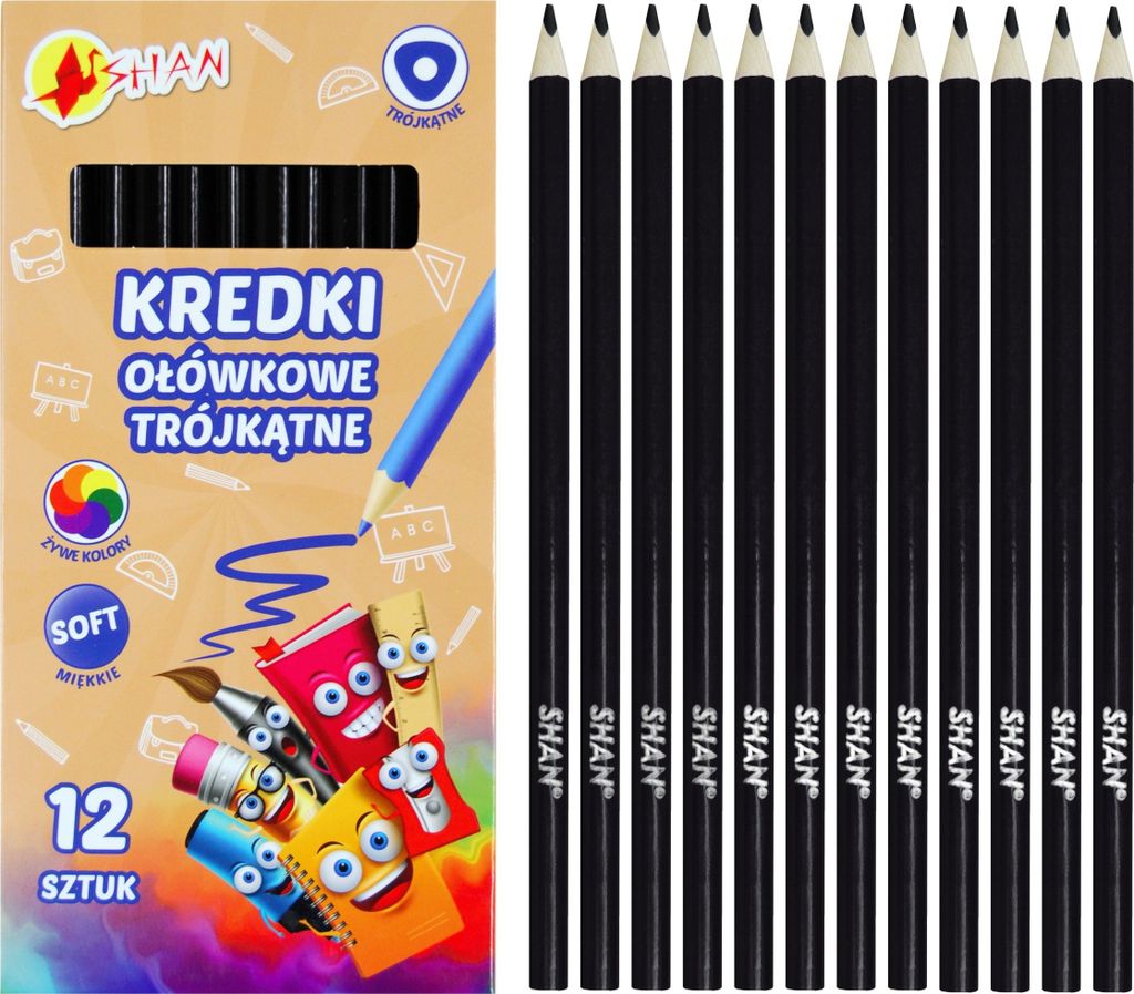 Kredki ołówkowe trójkątne Shan Czarne 12 sztuk Zdjęcie produktu 