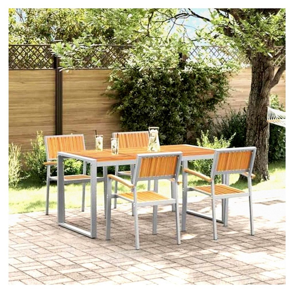 5-teiliges Garten-Esszimmer Set aus massivem Akazienholz und Metall, Essgruppe für Terrasse und Garten