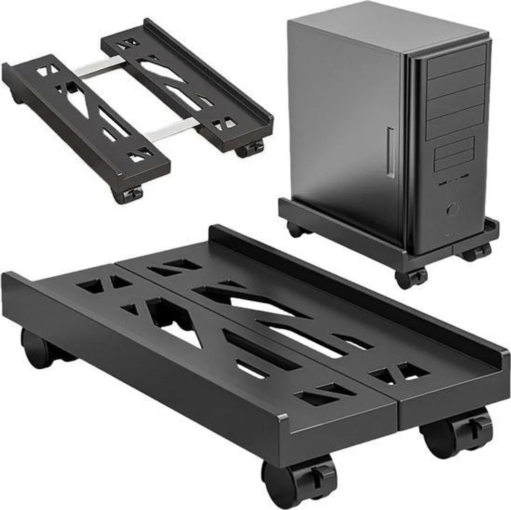 Support PC réglable sous bureau avec roulettes à frein universel noir