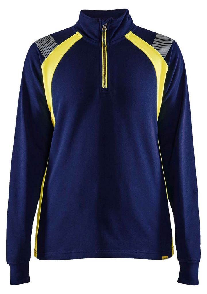 Blakläder Damen Sweatshirt Half-zip 3403, Farbe:Marineblau/ High Vis Gelb, Größe:XS