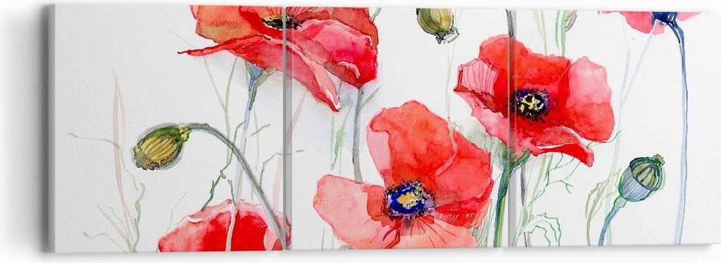 Bild auf Leinwand - Leinwandbild - Blume Mohn Wiese - 90x30cm - Wand Bild - Wanddeko - Wandbilder - Leinwanddruck - Bilder - Kunstdruck - Wanddekor...