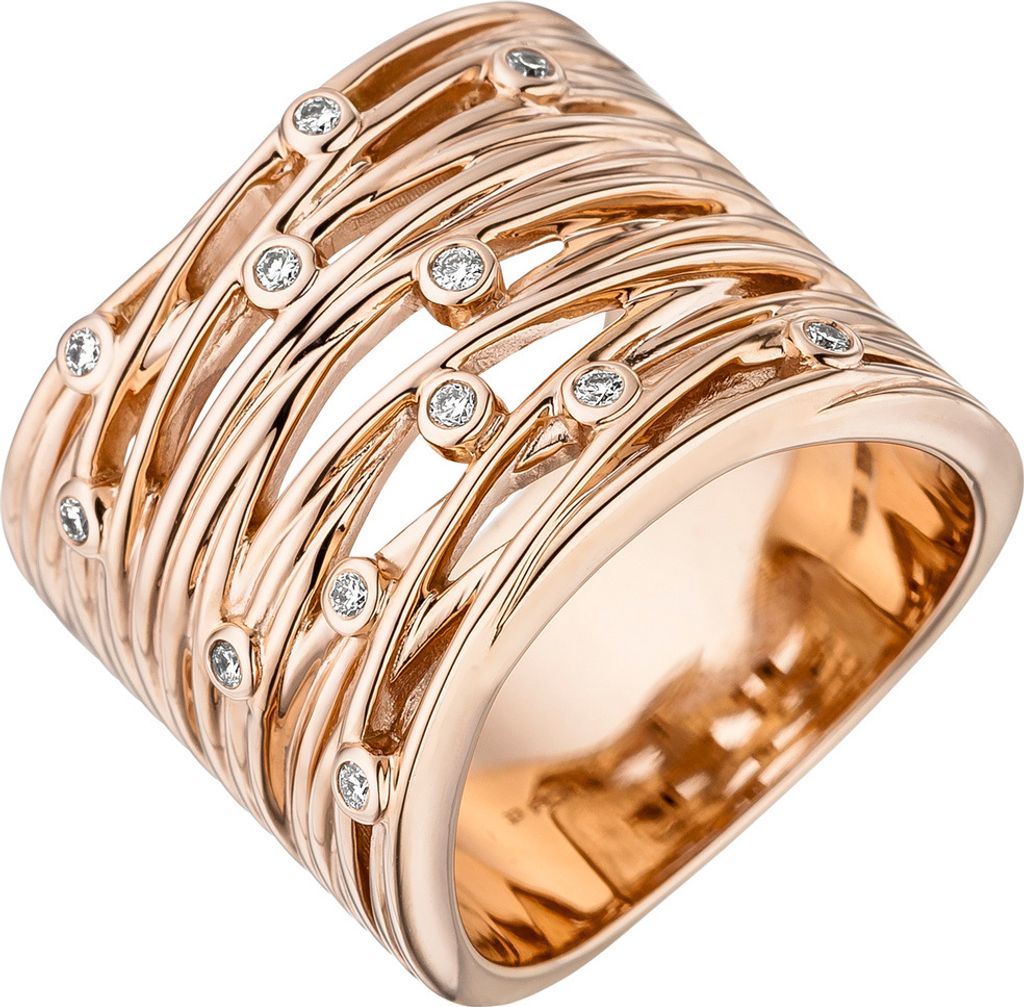 Breiter 18,5mm -Ring 12 Diamanten 0,14 Ct W/SI 585 Gold Rotgold Innenumfang 56mm Ø17.8mm