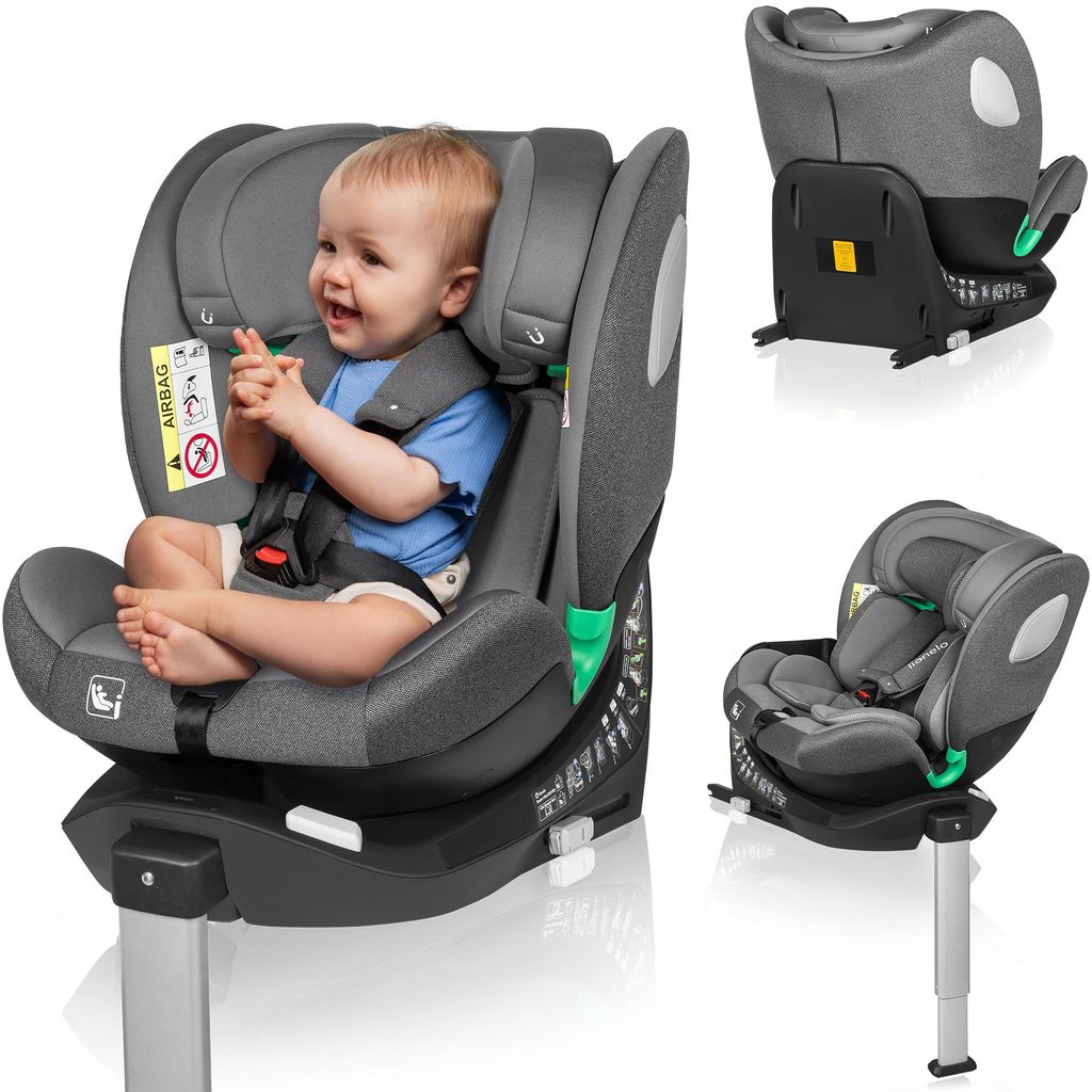 Lionelo Braam I-Size Kindersitz 360° drehbar für Kinder 0-36kg, ISOFIX+ Stützfuß, Vorwärts- und rückwärtsgerichtete Montage - Grau