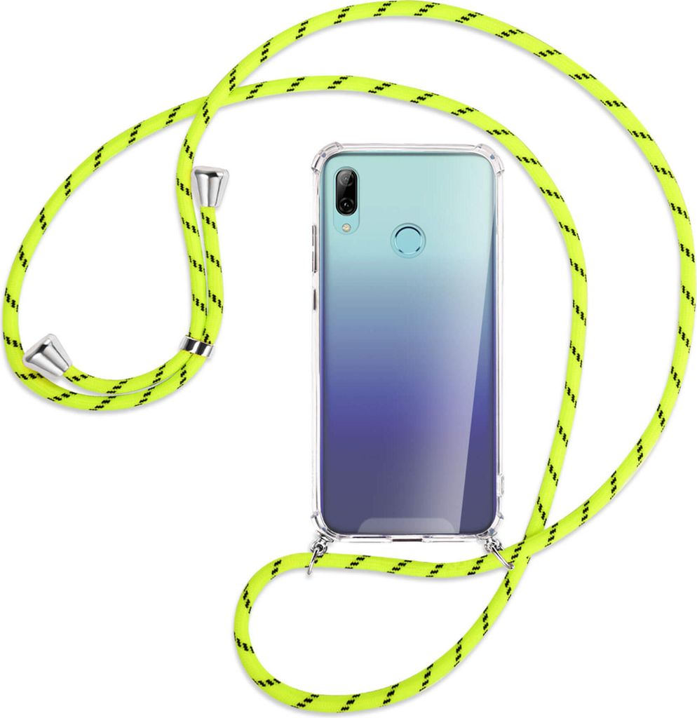 Handykette Backcover-Schutzhülle mit Band (Metall silberfarben) für Huawei P Smart 2019 / Honor 10 Lite - neongelb