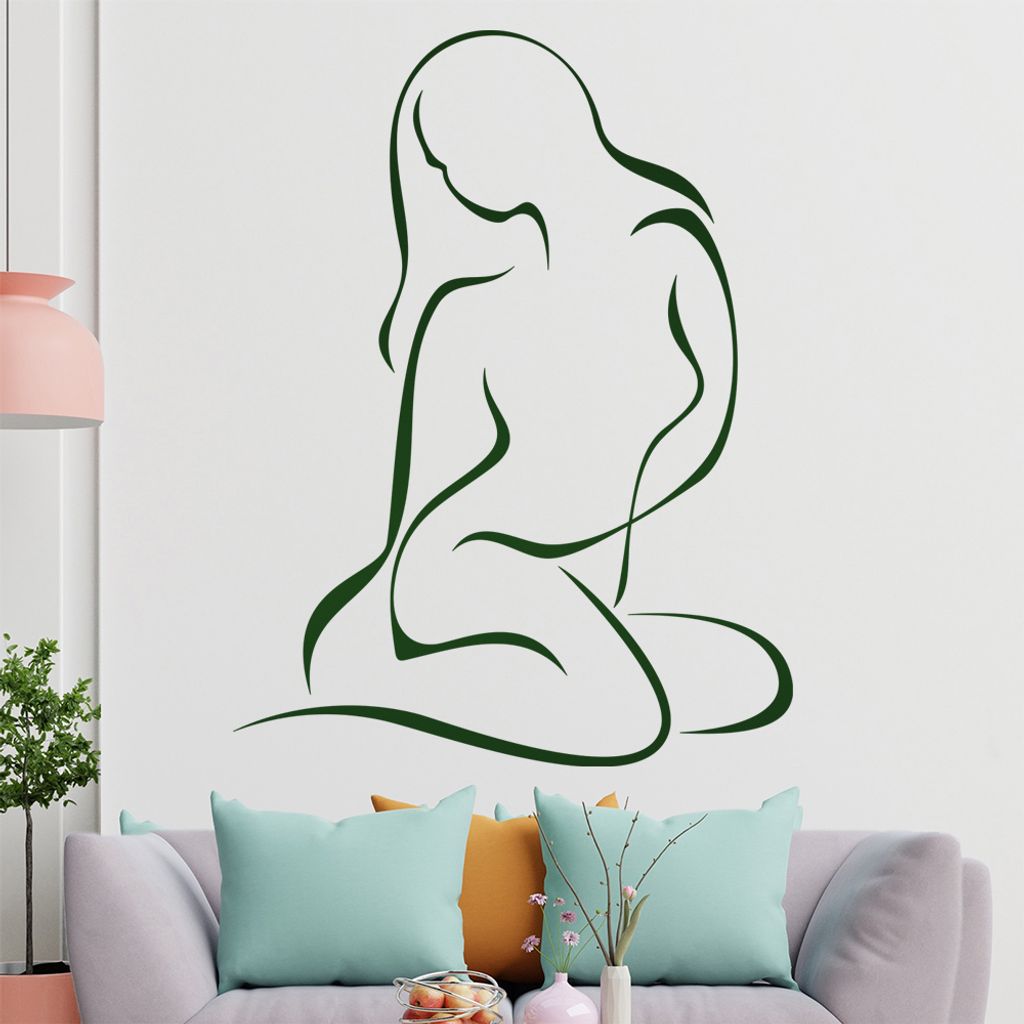 Frau sitzend, Linien Wandtattoo in 6 Größen - Wandaufkleber Wall Sticker - Dekoration, Küche, Wohnzimmer, Schlafzimmer, Badezimmer