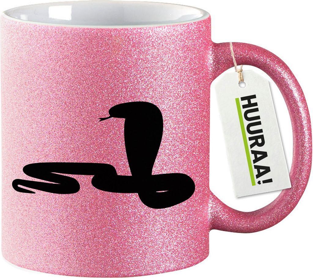 Huuraa Glitzertasse Schlange Kobra Silhouette 330ml Pink Keramik Kaffeebecher Geschenkidee