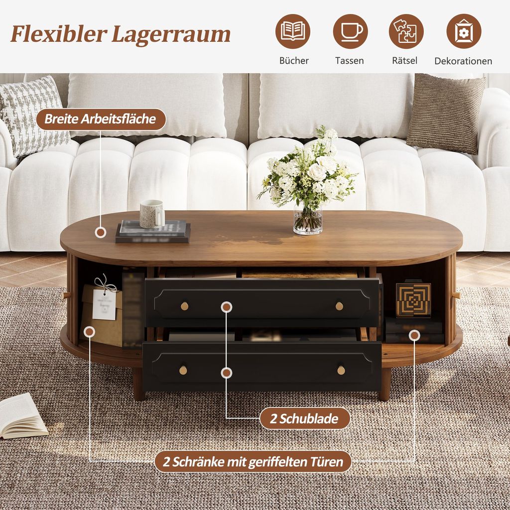Couchtisch 100 x 50 x 36 cm aus Spanplatte in Walnussholz +