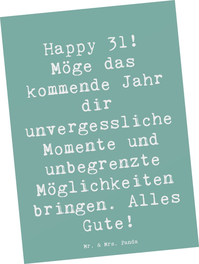 Mr. & Mrs. Panda Postkarte Spruch 31. Geburtstag - Meeresbrise - Geschenk, Lebensfreude, Ansichtskarten, Postkarten, Meilenstein, Erfolg, Happy Bir...