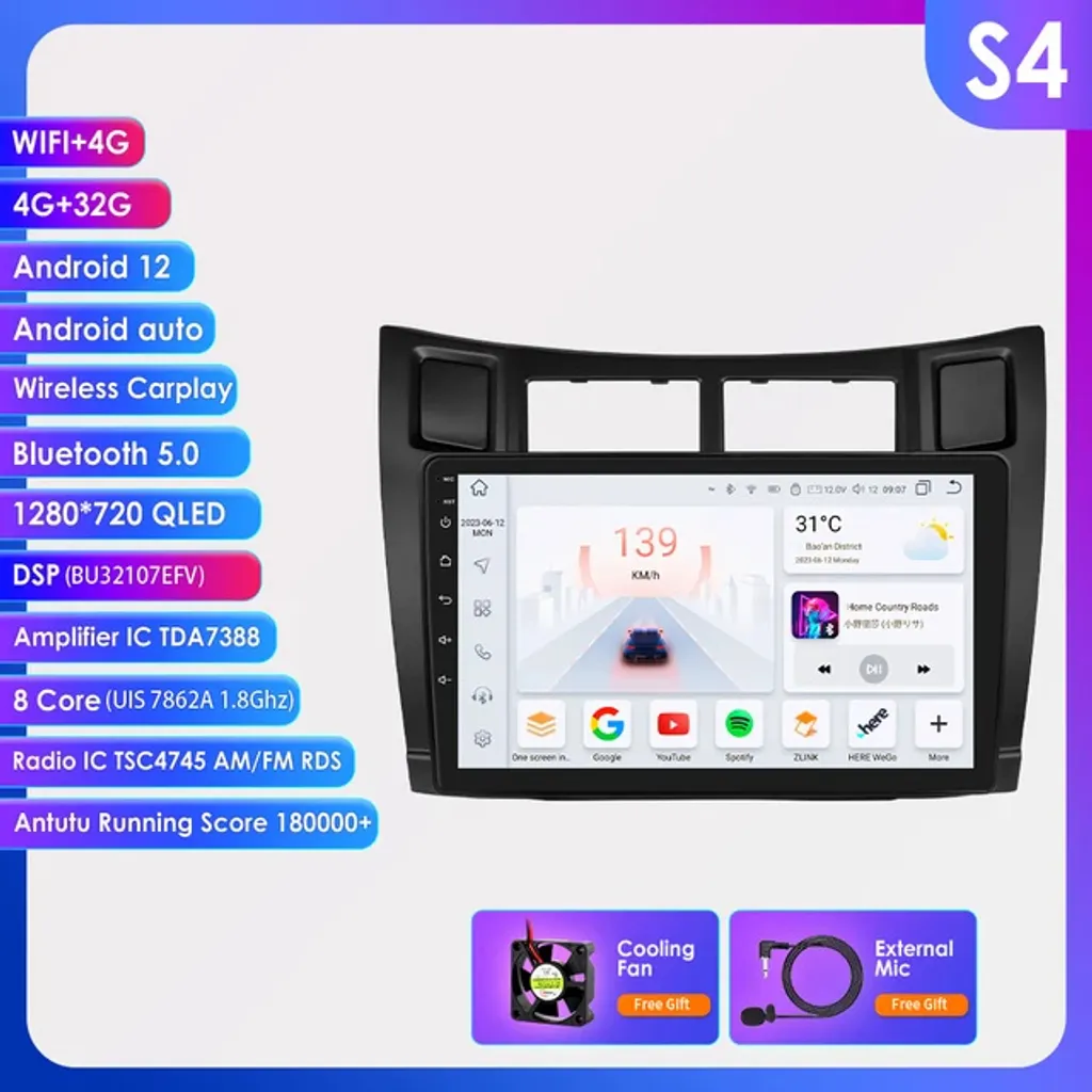 Lecteur Multimédia Voiture S4 9 Pouces Android Auto Carplay 8-Cœurs 4G - 2