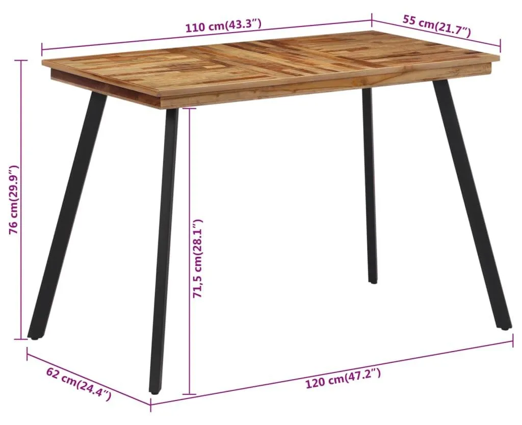 Table de repas en teck massif durable 120x62 cm finition artisanale - 7