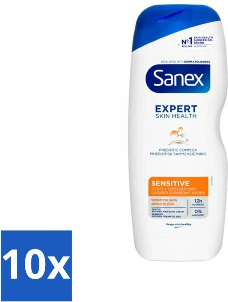 Sanex - Gel doccia - Dermo Sensitive - Per pelli sensibili - 600 ml - Confezione risparmio - 10 pezzi