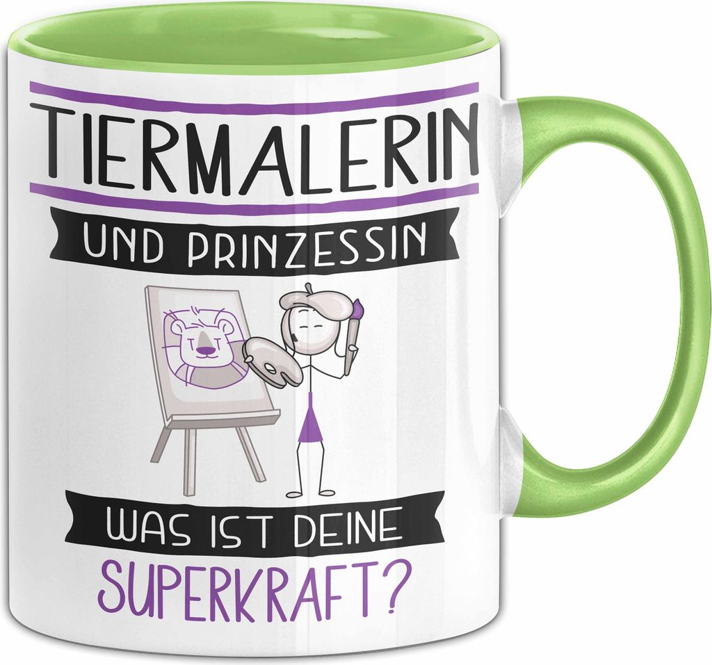 Tiermalerin Und Prinzessin Tasse Geschenk Für Eine Tiermalerin Geburtstag Was Ist Deine Superkraft (Grün)