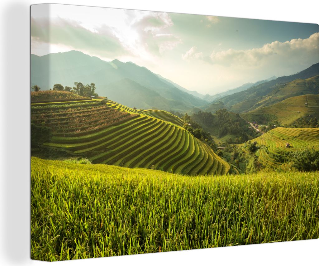 OneMillionCanvasses - Leinwandbilder - 140x90 cm, Großes Reisfeld in Vietnam, Wandbilder Kunstdruck Wanddekoration