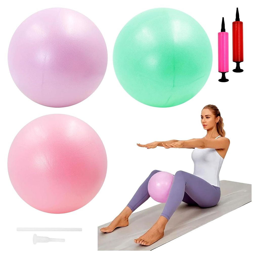3 Stück Pilates Ball, Φ 25cm Gymnastikball Klein mit Aufblasvorrichtung, Anti-Burst Pilatesball für Yoga Fitness & Beckenboden, Yoga Ball ist we...