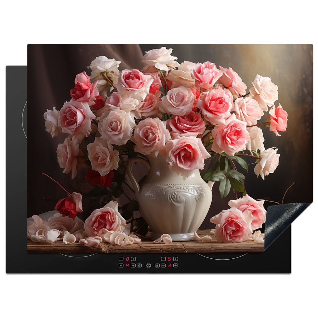 KitchenYeah Herdabdeckplatte Blumen - Rosen - Vase - Stilleben - Blumenstrauß , 70x52cm, Küche Deko, Glaskeramikkochfeld Herdabdeckung, Abdeckp...
