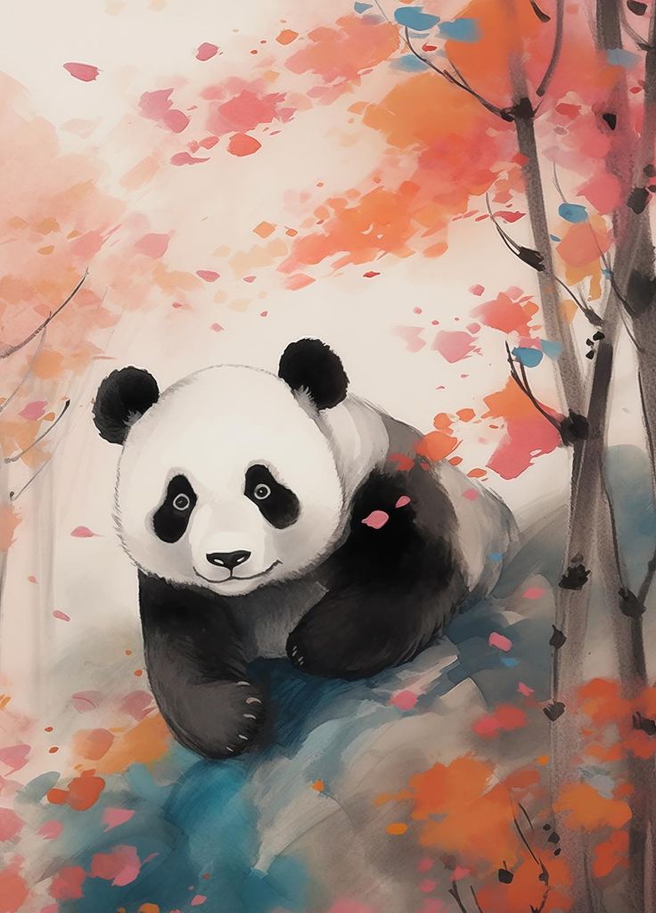 Plakat 39,5x55cm Panda zwischen Ahornbäumen