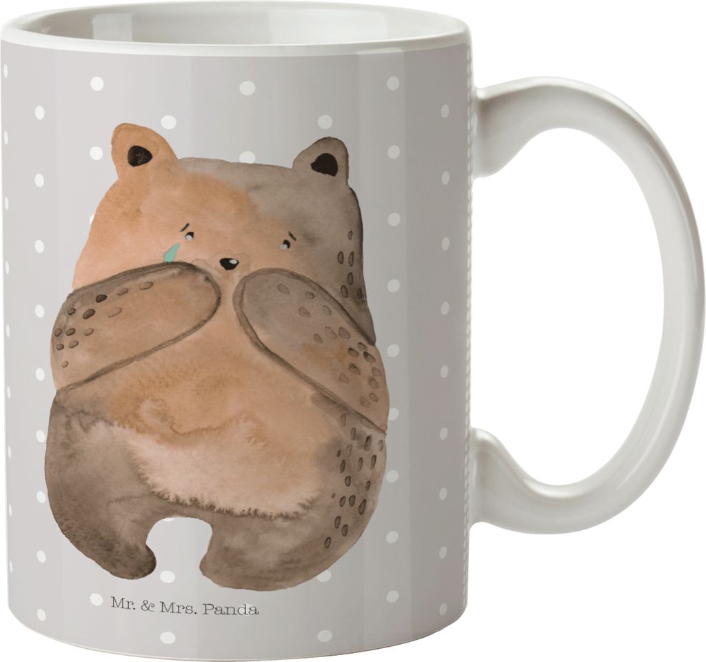 Mr. & Mrs. Panda Pott Bär Verlust - Grau Pastell - Geschenk, Trauer Trauergeschenk Traurig Trösten Trost Liebeskummer, Haferl, Mehrwegbecher, Tri...