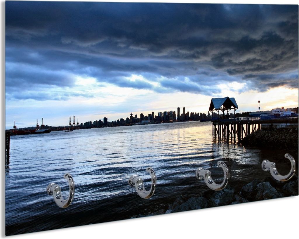 Wallario Handtuchhalter aus Glas, Motiv: Blick über das Wasser auf Vancouver, 30 x 20 cm mit 4 Haken