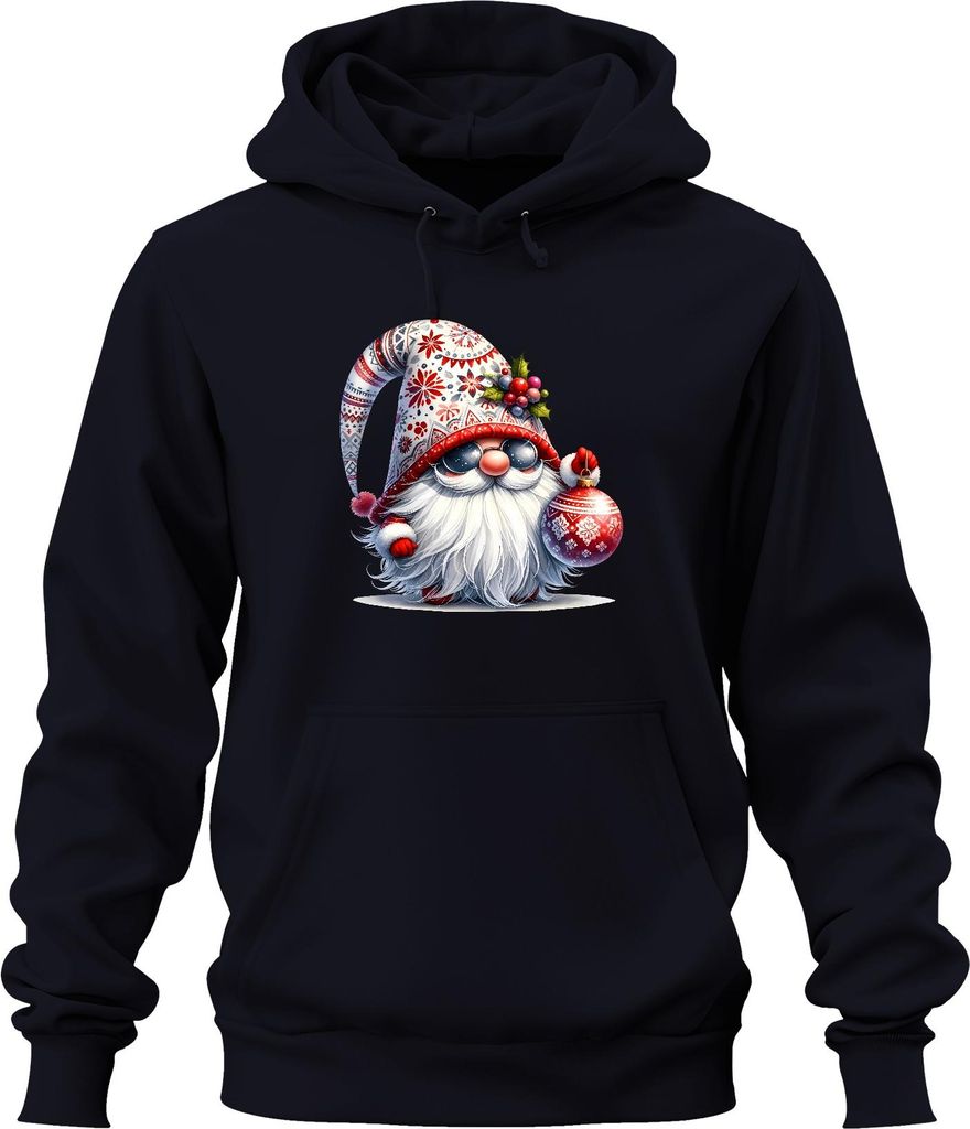 Niedlicher Weihnachtsmann mit Ornament Weihnachtsdekoration Gnome Uni Hoodie Kapuzenpullover, Navy, 3XL
