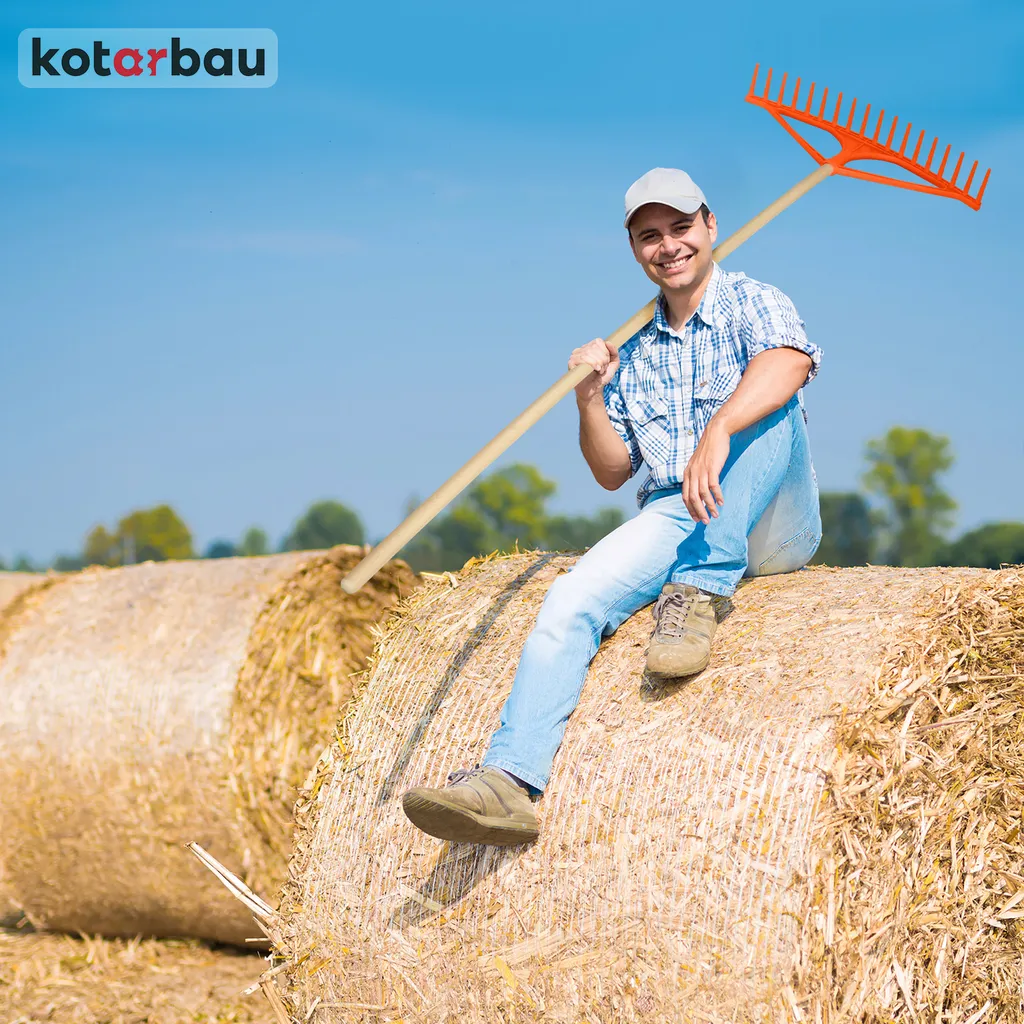 KOTARBAU® Rastrello per foglie in plastica con manico 150 cm | 18 denti L: 64 cm | Rastrello arancione Rastrello per fieno Rastrello per prato largo Rastrello per prato da giardino Rastrello per erba Rastrello per foglie Plastica - Rastrello per foglie - 9