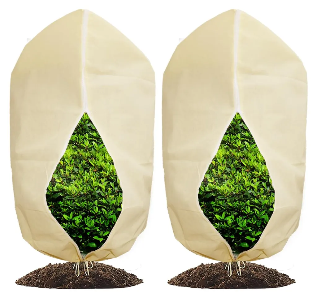 Anti-gel pour plantes en pot : 2 housses avec fermeture éclair beige