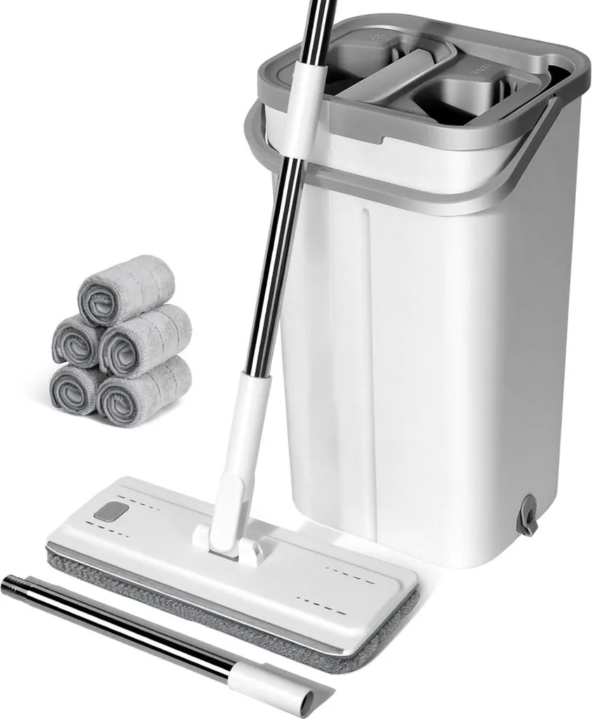 Super Offerta Mop 5 Teste Microfibra + Secchio e Manico Inox 140cm