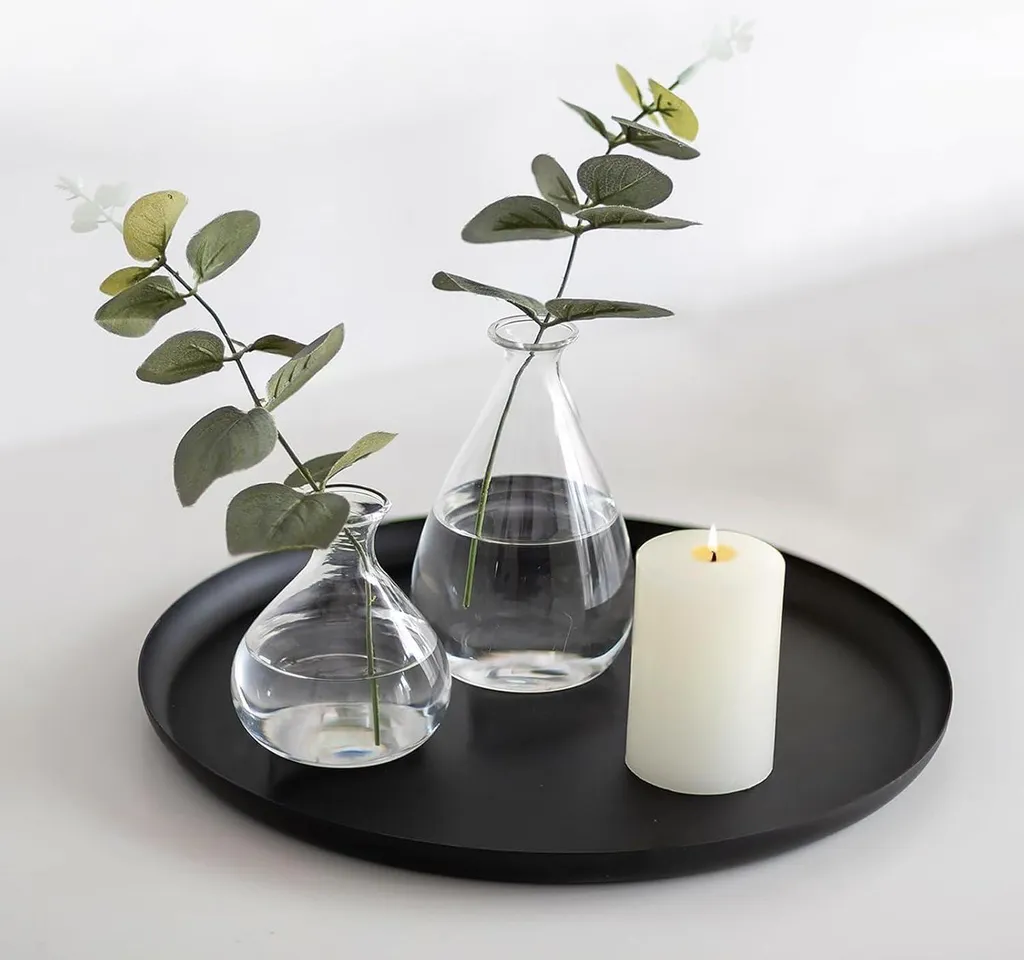 Bougeoir Plateau Rond Noir 28cm Style Moderne en Métal pour la Maison