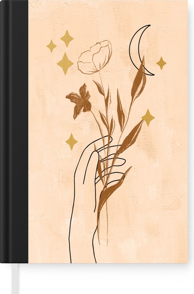 MuchoWow Notizbuch Tagebuch Haushaltsbuch Notebook A5 Blumen - Sterne - Boho - Hand - Abstrakt - Notizblock - Notizheft - Notebook - Schreibblock...