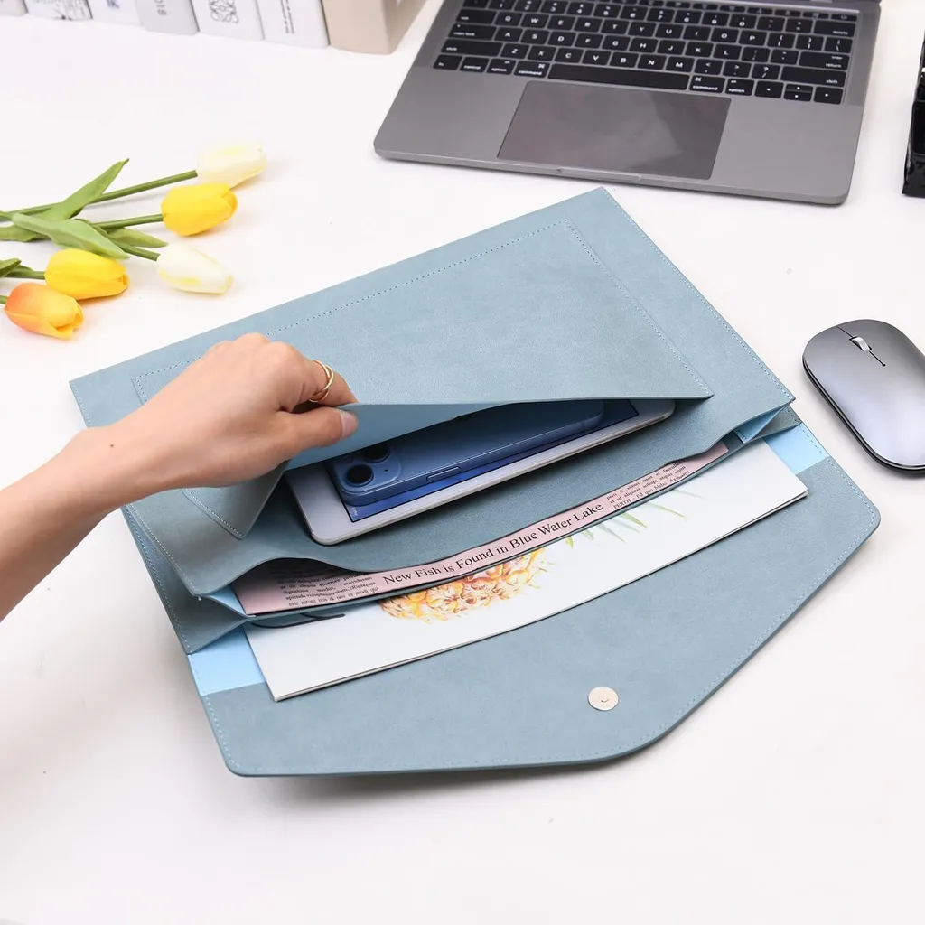 Porte-documents A4 en cuir avec soufflet extensible bleu clair Wason