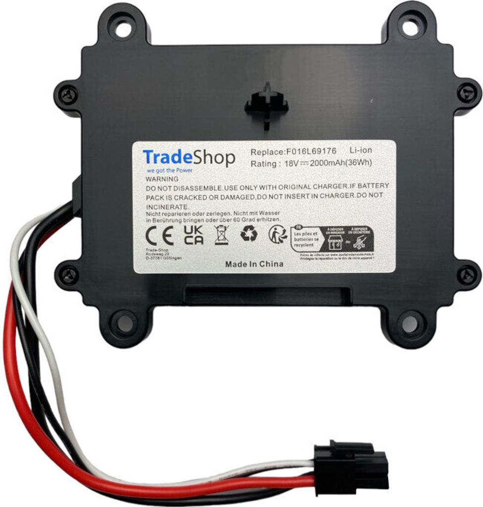 Trade-Shop Li-Ion Akku 18V / 2000mAh / 36Wh für viele Bosch Indego Rasenmäher Mähroboter ersetzt F 016 104 898, F016104898, F016L69176, 5INR19/66