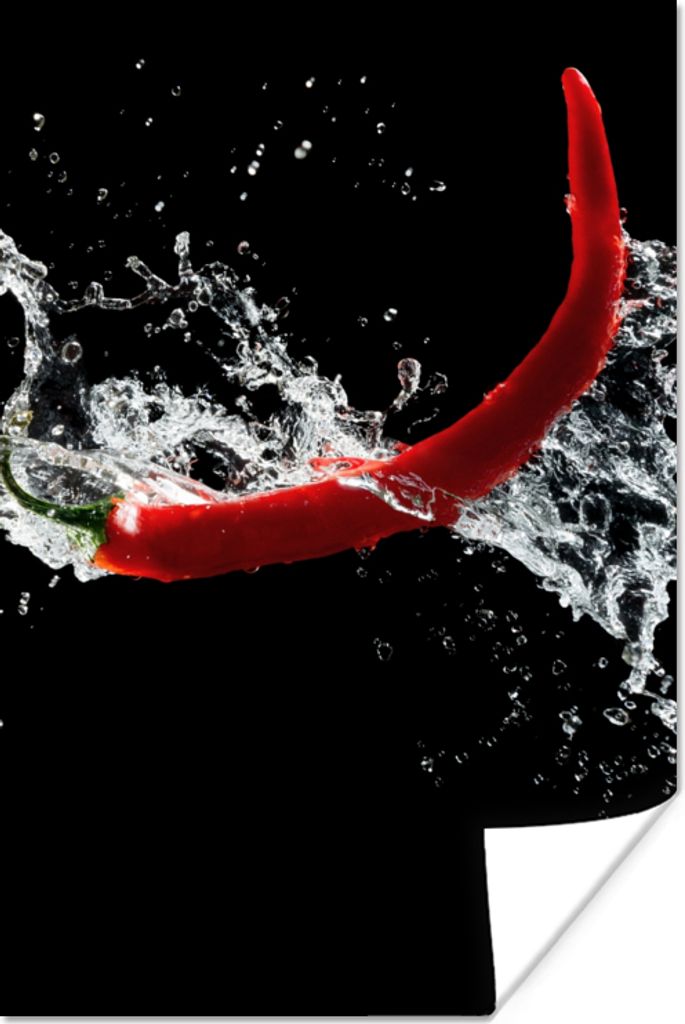 MuchoWow Poster Chilischote - Stilleben - Wasser - Schwarz - Rot 20x30 cm - Papierdruck