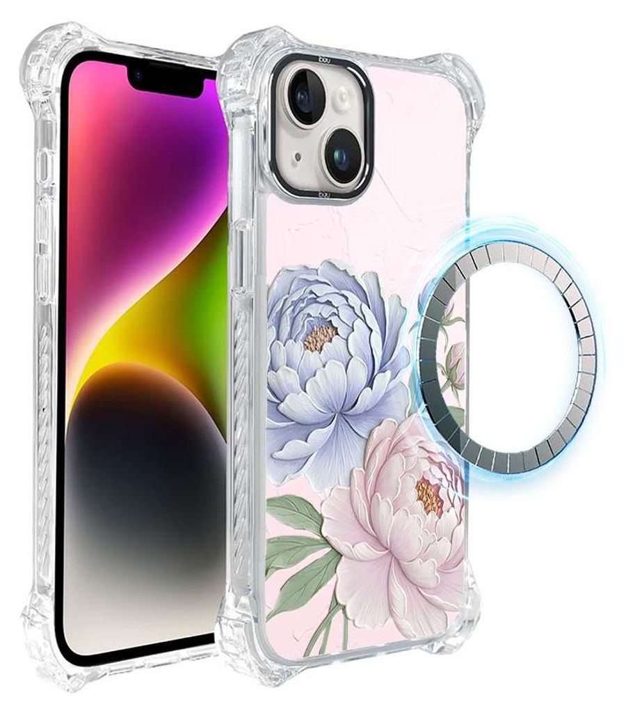 Schutzhülle für das iPhone 13, MagSafe-kompatibel, verstärkte Ecken, transparente Seiten, Blumen, Pfingstrosen