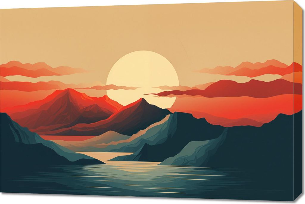 Bild 90x60cm Sonnenuntergang über den Bergen