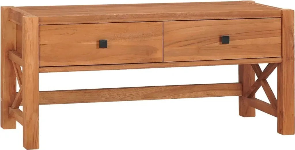 Meuble TV 100x40x45 cm en Bois de Teck Massif - Finition Naturelle