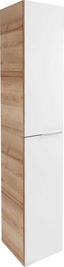 B.Brillant Hochschrank hängend Hängender Badezimmerschrank mit Front aus lackiertem Glas Viel Stauraum & Soft-Close Badschrank in Weiß & Eiche (...