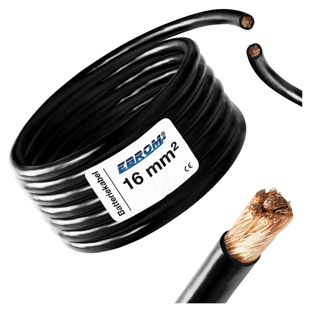 2 Meter Batteriekabel SCHWARZ H07V-K 16 mm² - Batterie Kabel - 99,9% OFC Kupfer - 2 m (2M) 16mm2