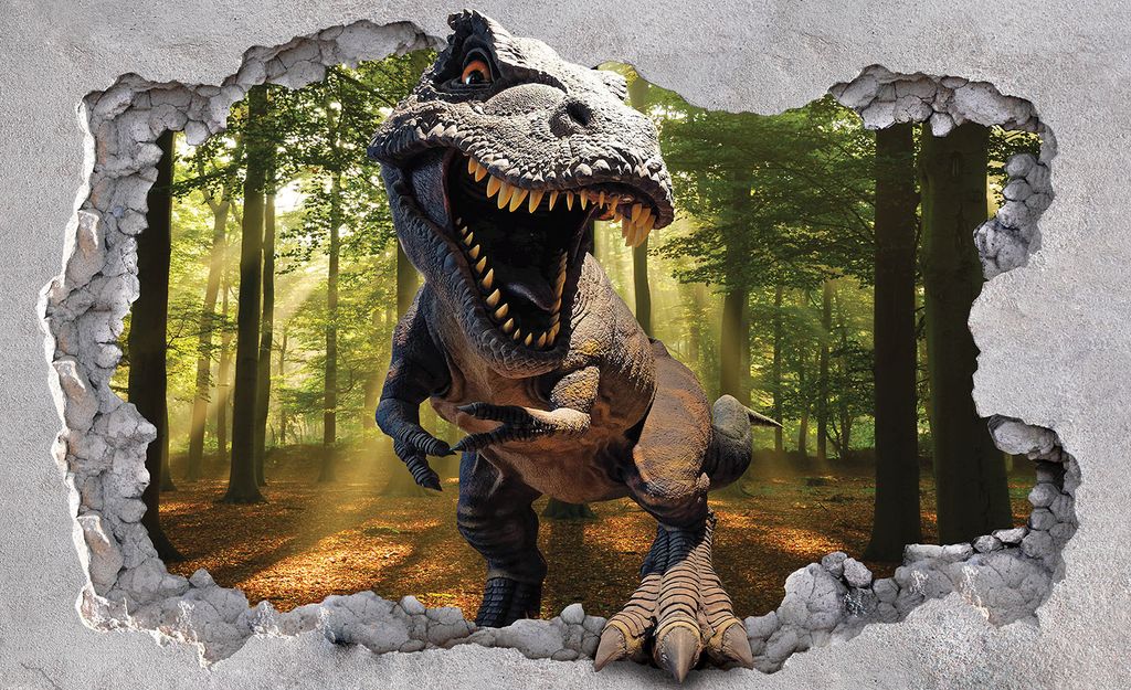Vlies Fototapete Dinosaurier wilde Natur Wald (368cm x 254cm - 4 Bahnen) Wohnzimmer Schlafzimmer Wandtapete Tapete Latexdruck UV-Beständig Geruchs...