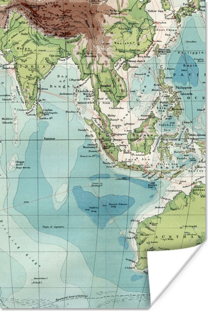 MuchoWow Poster Weltkarte - Antiquitäten - Indonesien 40x60 cm - Plakate für die Wand - Poster Babyzimmer
