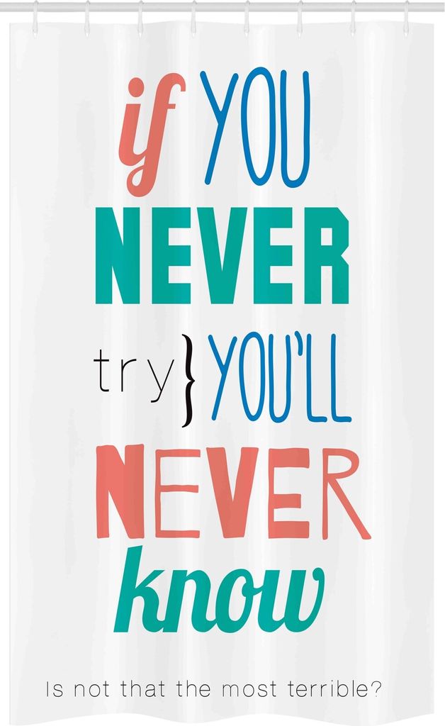 ABAKUHAUS Zitate Schmaler Duschvorhang, Inspiration Philosophie, Badezimmer Deko Set aus Stoff mit Haken, 120 x 180 cm, Jadegrün Korallenrot Blau