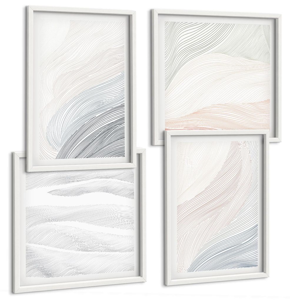 Bilder Set 4-teilig im Goldrahmen Rahmen – Wandbilder 4 Stück – gerahmte Poster für Wohnzimmer, Schlafzimmer und Flur – 50x50 cm - 40x60 cm...