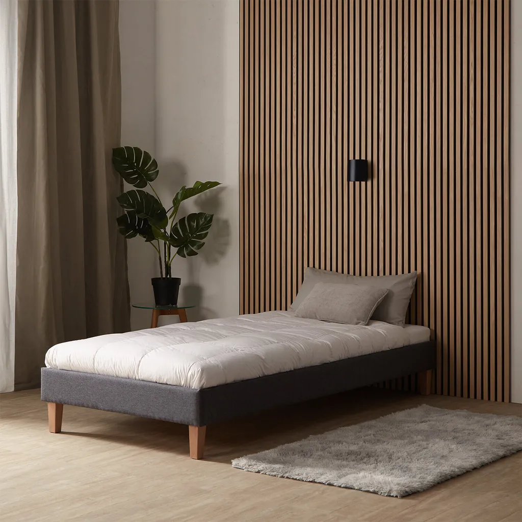 Cadre de Lit Rembourré Gris 90x200 cm avec Sommier à Lattes Ergonomique