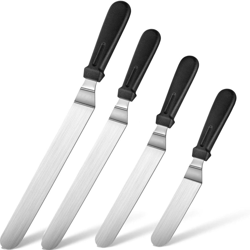 Set aus 4 abgewinkelten Tortenspateln aus Edelstahl, verdickten Tortenspateln und Zuckergussspateln zum Dekorieren von Torten und n.