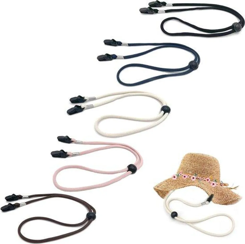 Jugulaires réglables pour chapeaux - Lot de 5 cordons en noir marron bleu