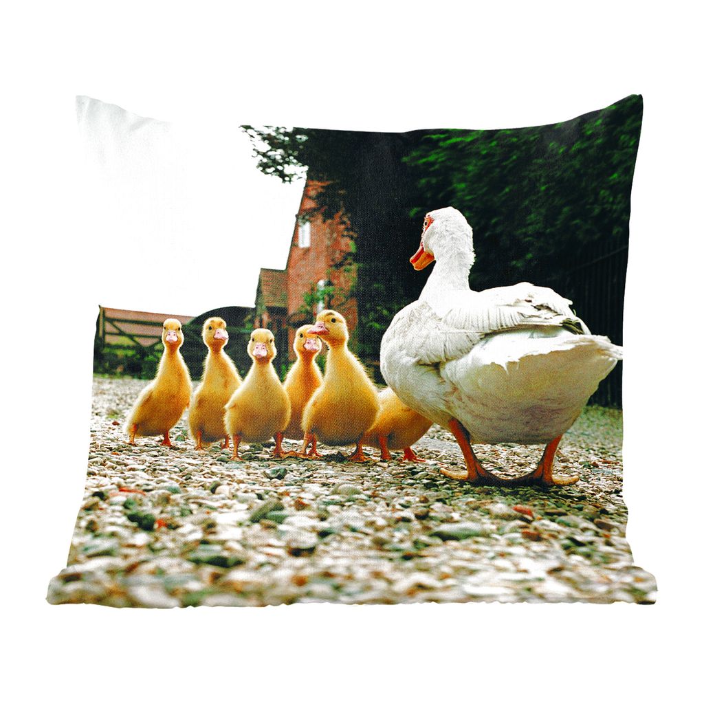 MuchoWow Zierkissen Sofakissen Wohnzimmer Dekokissen 60x60 cm Ente mit Jungen - Sitzfläche - Foto Polster